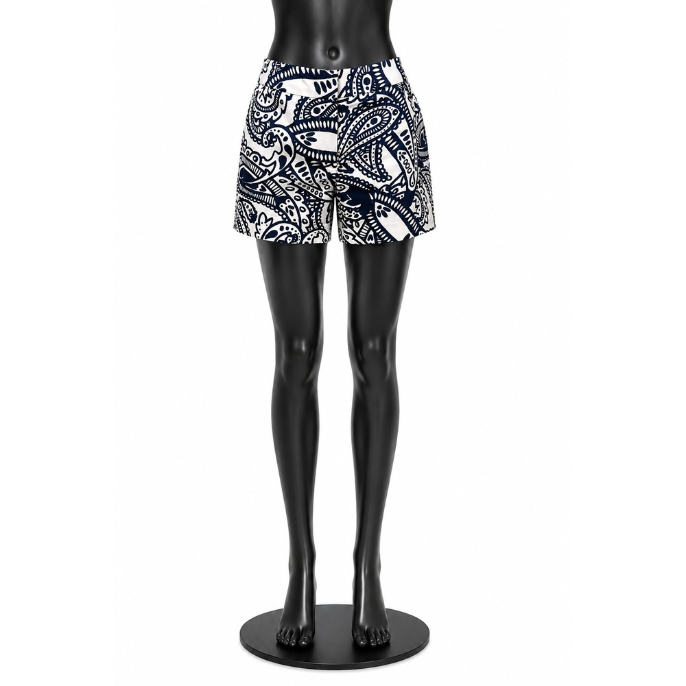 Anthropologie Kengi Womens Chino Shorts Size 2 White Black Paisley Print Cotton
